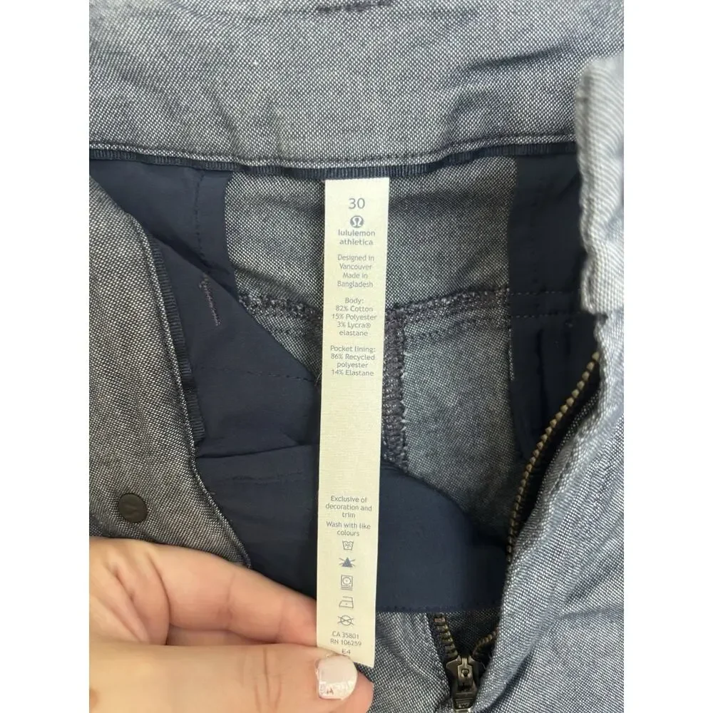 Lululemon Commission Shorts Men’s 30 Blue Grey Qwick Oxford 9” Golf Chino